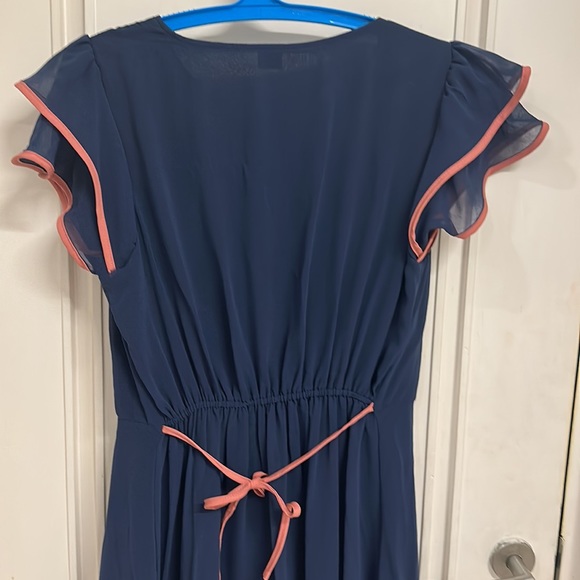 NWT Dress in Blue & Pink with lining, stretch, double frill, belt! Size UK M/L - Picture 8 of 14
